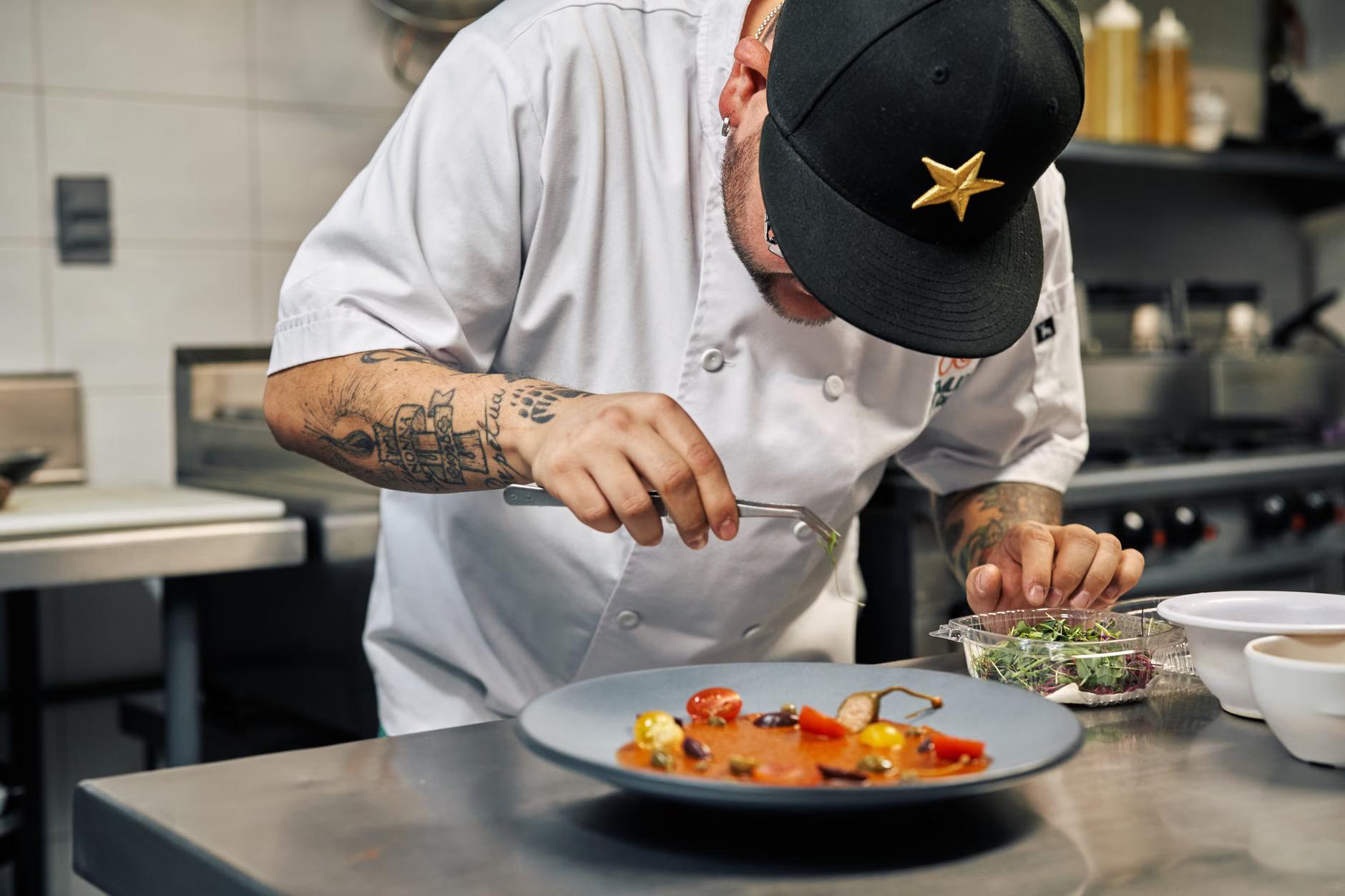 chef plating gourmet dish