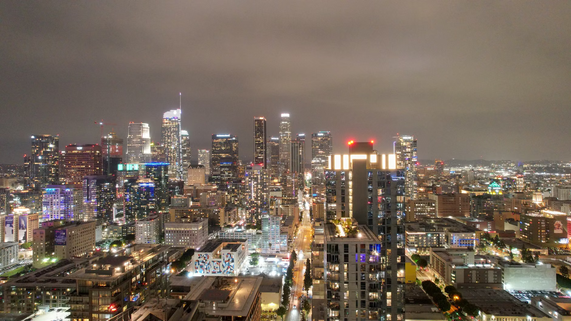 LA rooftop night skyline