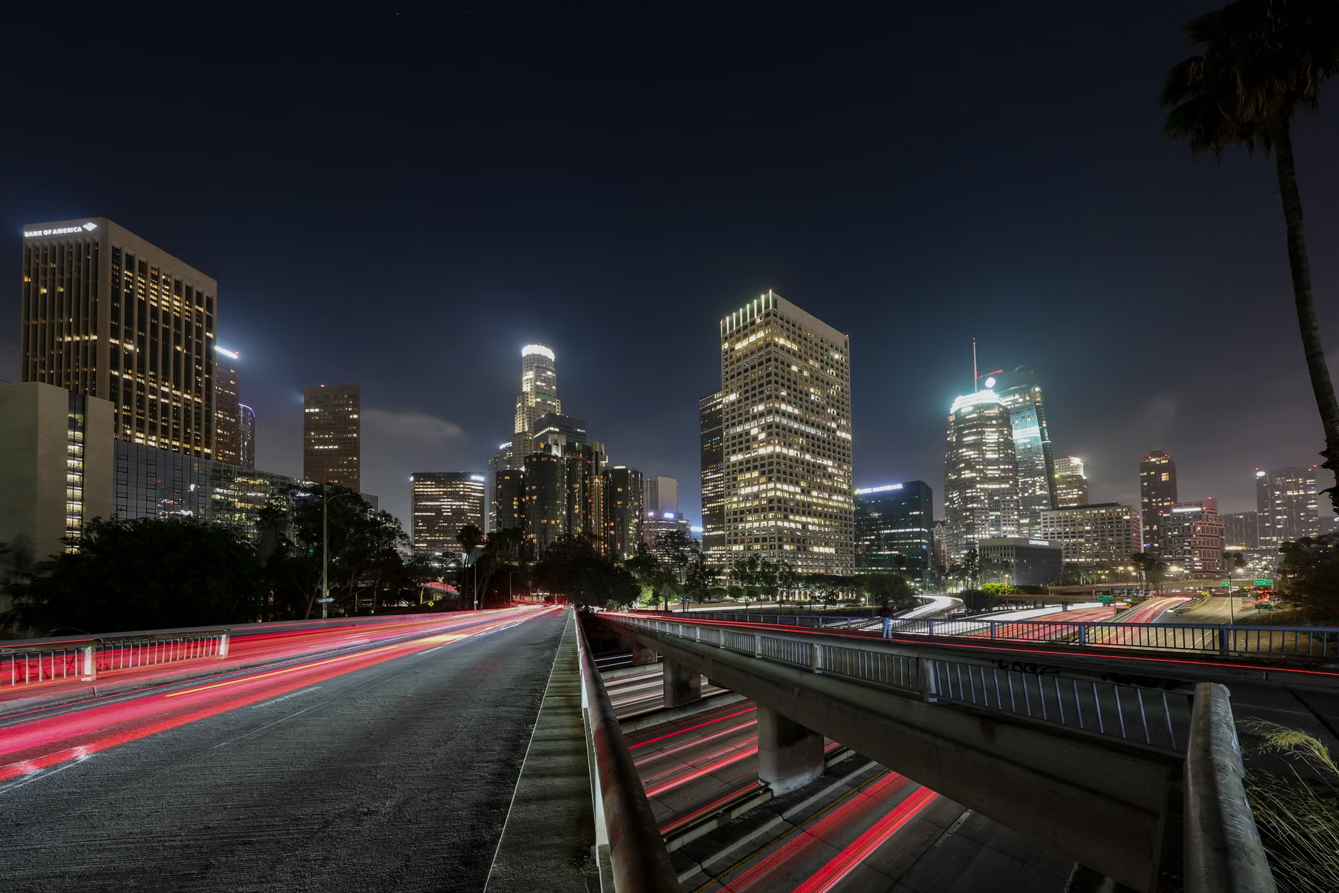 LA rooftop night skyline